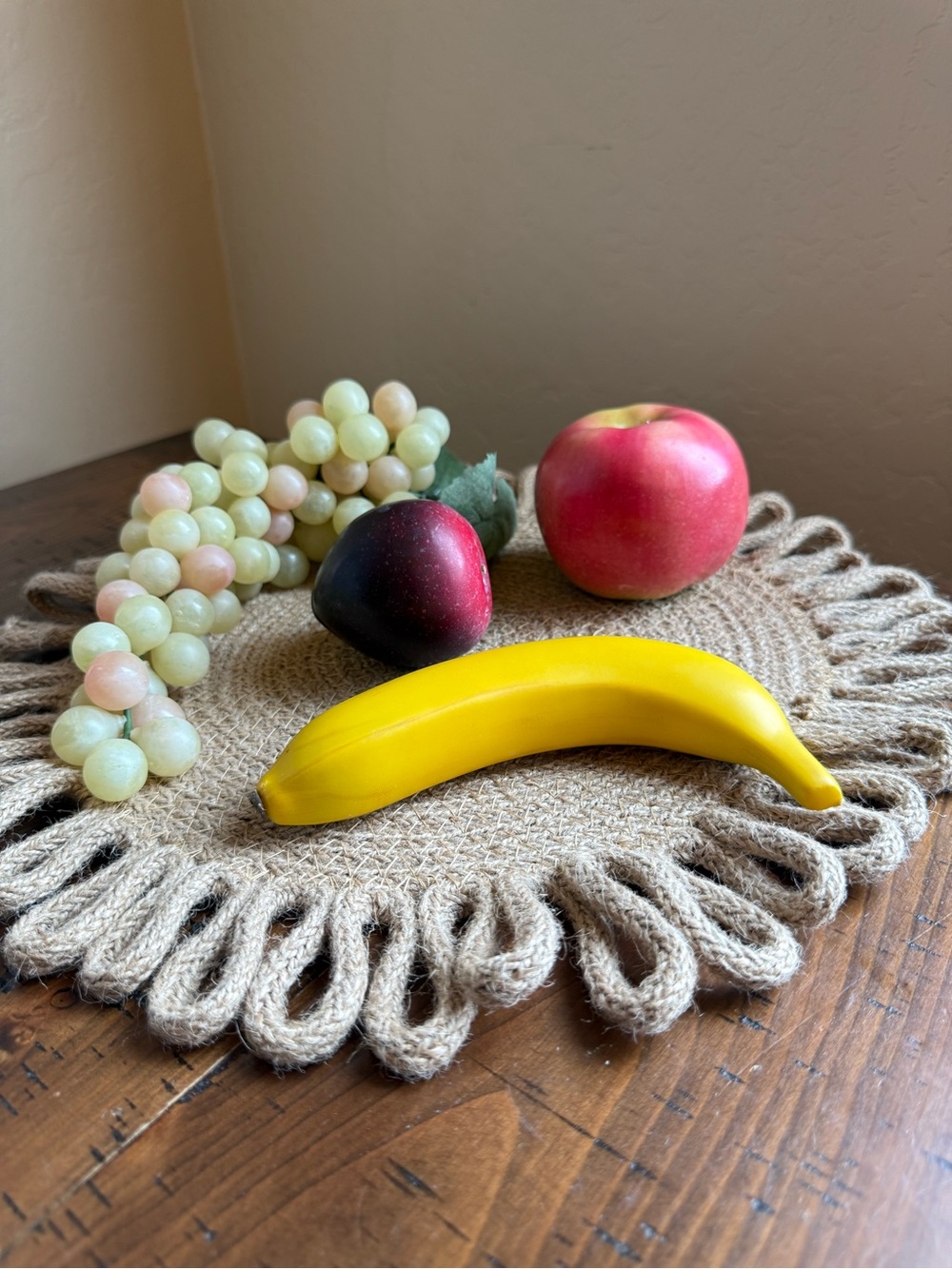 Vintage Faux Fruit Set of 4 Grape Cluster Banana Apple Plum Retro Kitchen Decor